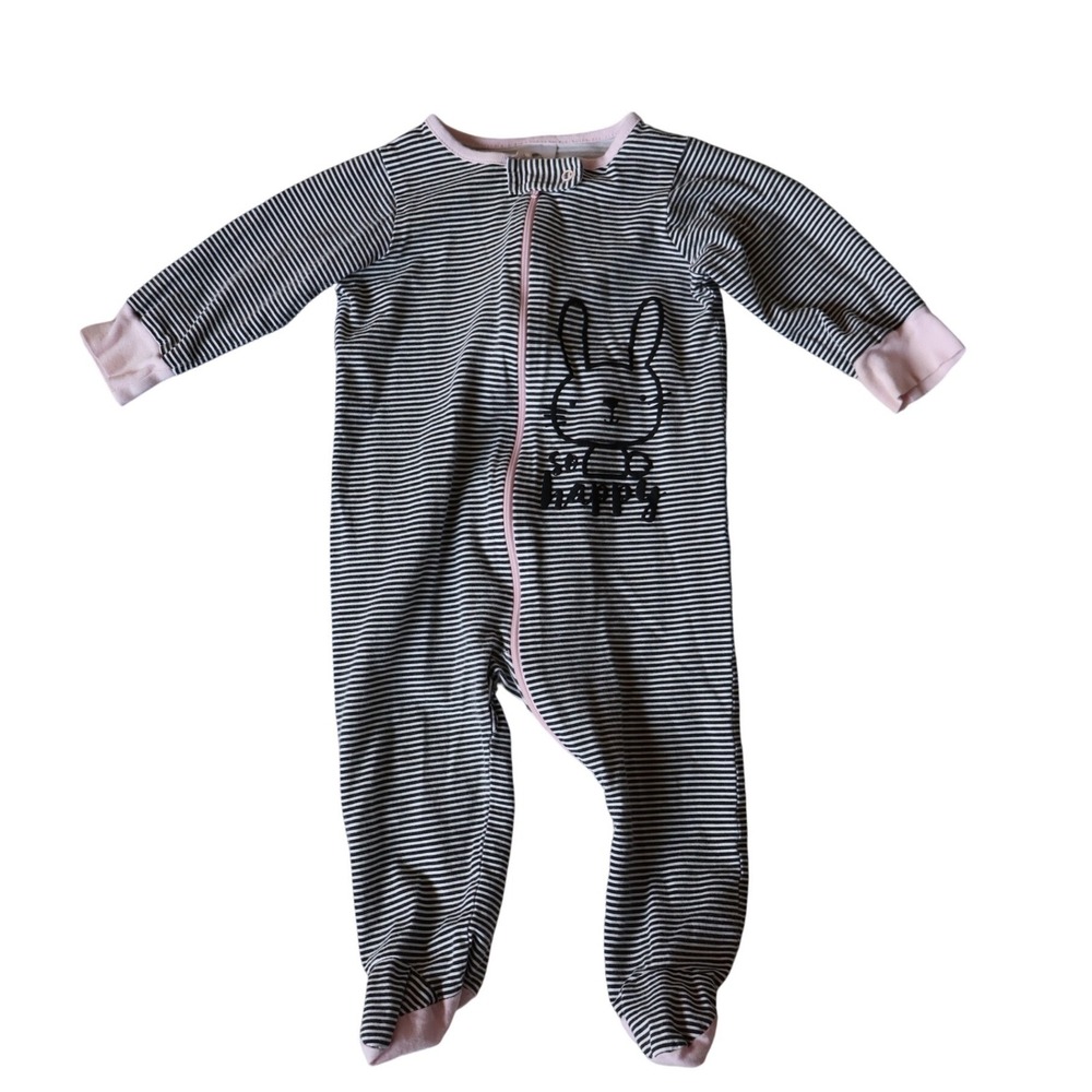 Gerber Baby Girls Striped Bunny Footed Pajamas Sleep Play Pink Black White 6-9M